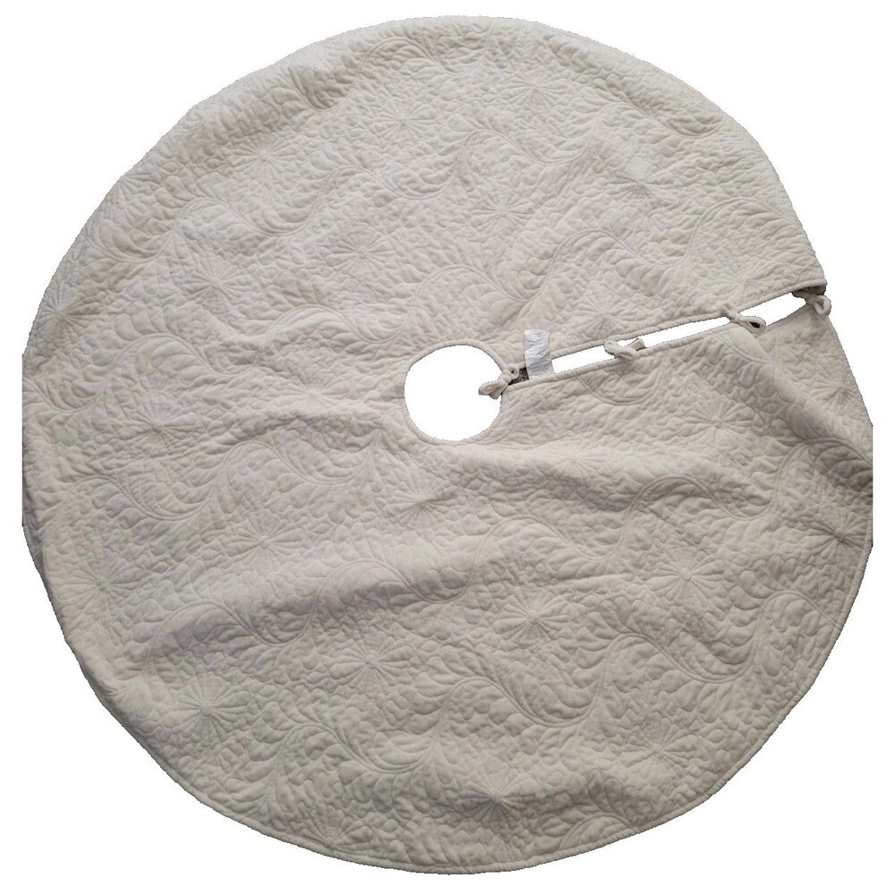 Lands' End Cream Embossed Soft Velour Lined LG Christmas Tree Skirt 60" Country